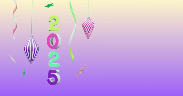 Изображение 2025 Номера Новый Год Рождественские Украшения Фиолетовом Фоне Новый — стоковое фото