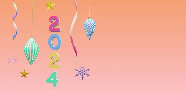 Obraz 2024 Numer Nowy Rok Świąteczne Dekoracje Różowym Tle Sylwester — Zdjęcie stockowe