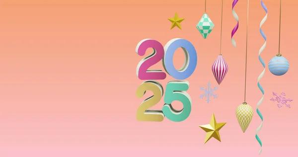 Obrázek 2025 Číslo Nad Nový Rok Vánoční Dekorace Růžovém Pozadí — Stock fotografie