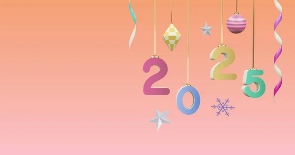 Obraz 2025 Liczba Nowy Rok Świąteczne Dekoracje Różowym Tle Sylwester — Zdjęcie stockowe