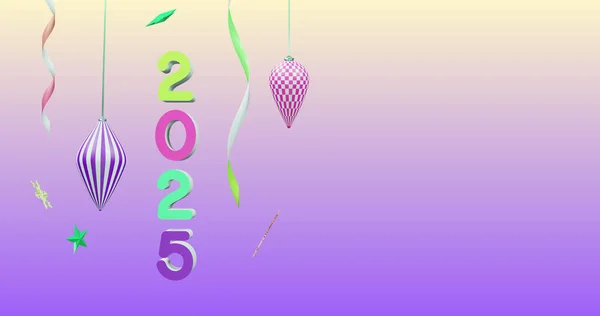 Immagine 2025 Numero Nel Nuovo Anno Decorazioni Natalizie Sfondo Viola — Foto Stock