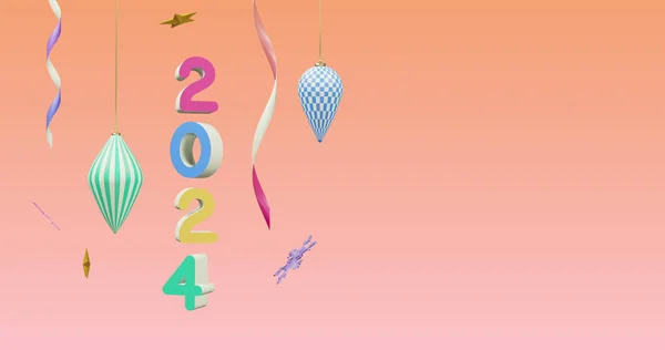 Image 2024 Number New Year Christmas Decorations Pink Background New — Stock Photo, Image
