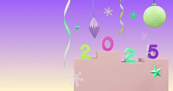Image 2025 Number New Year Christmas Decorations Purple Background New — Stock Photo, Image
