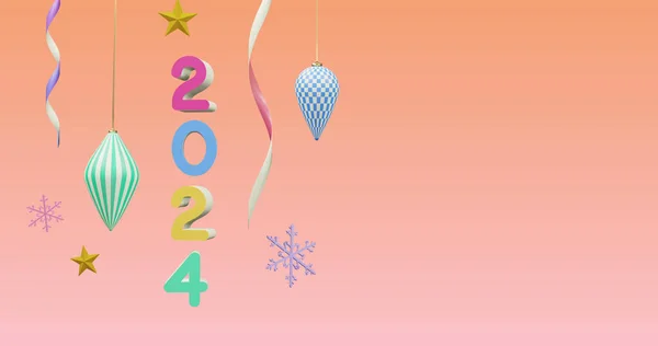Obraz 2024 Numer Nowy Rok Świąteczne Dekoracje Różowym Tle Sylwester — Zdjęcie stockowe