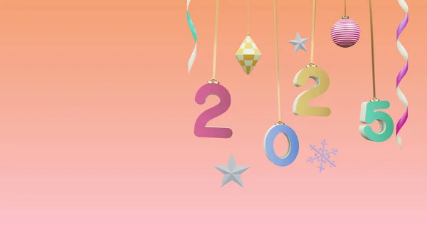 Bild Von 2025 Zahl Über Neujahr Und Weihnachtsdekoration Auf Rosa — Stockfoto