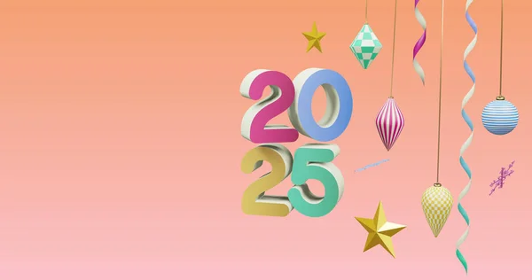 Immagine 2025 Numero Nel Nuovo Anno Decorazioni Natalizie Sfondo Rosa — Foto Stock