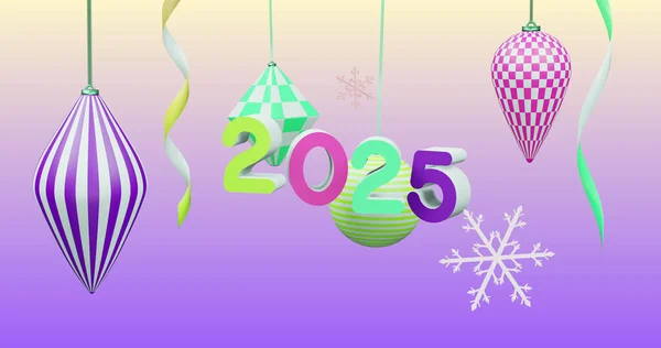 Imagen 2025 Número Sobre Año Nuevo Decoraciones Navidad Sobre Fondo — Foto de Stock