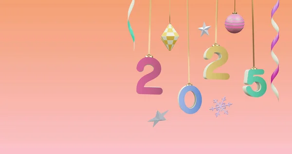 Obraz 2025 Liczba Nowy Rok Świąteczne Dekoracje Różowym Tle Sylwester — Zdjęcie stockowe