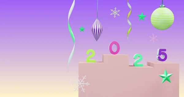 Зображення Номер 2025 Новий Рік Різдвяні Прикраси Фіолетовому Фоні Новорічна — стокове фото
