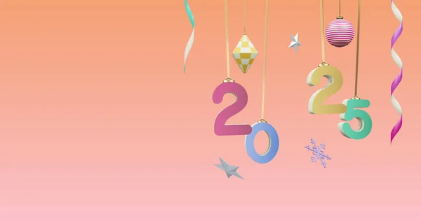 Imagem 2025 Número Sobre Ano Novo Decorações Natal Fundo Rosa — Fotografia de Stock