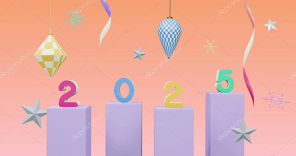 Imagen de 2025 número sobre año nuevo y decoraciones de Navidad sobre