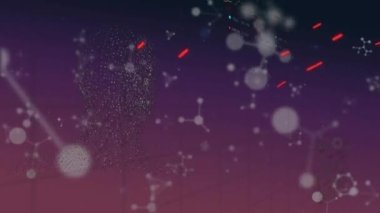 DNA ipliği üzerinde veri işleme animasyonu. küresel bilim ve dijital arayüz kavramı dijital olarak oluşturulmuş video.