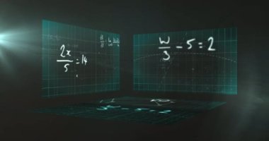 Ekranlarda bağlantı ve veri işleme animasyonları. Dijital olarak oluşturulmuş küresel bağlantılar, hesaplama ve veri işleme kavramı.