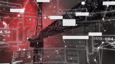 Vinç üzerinde veri işleme animasyonu. Küresel iş, teknoloji ve dijital arayüz kavramı dijital olarak oluşturulmuş video.