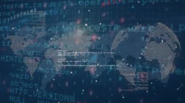 Dünya haritası üzerinde veri işleme animasyonu. küresel iş ve dijital arayüz kavramı dijital olarak oluşturulmuş video.