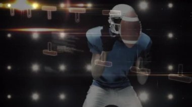 Veri işleme ve DNA dizilerinin animasyonu çeşitli erkek Amerikan futbolcuların üzerinde. Küresel spor, bilgisayar ve dijital arayüz kavramı dijital olarak oluşturulmuş video.