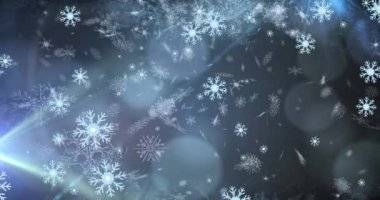Kar yağarken hafif noktaların canlandırılması. Kış, kar ve dijital arayüz kavramı dijital olarak oluşturulmuş video.