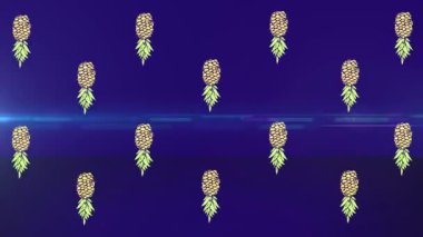 Işık noktalarının üzerinde ananas simgelerinin canlandırılması. Sosyal medya ve dijital arayüz konsepti dijital olarak oluşturulmuş video.