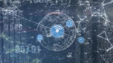 Dünya üzerinde veri işleme animasyonu. küresel iş ve dijital arayüz kavramı dijital olarak oluşturulmuş video.