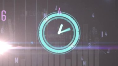 İstatistiksel veri işleme üzerinde neon saat ve ışık noktasının animasyonu. İş veri teknolojisi kavramı