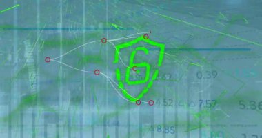 Asma kilit üzerinde veri işleme animasyonu. küresel iş ve dijital arayüz kavramı dijital olarak oluşturulmuş video.