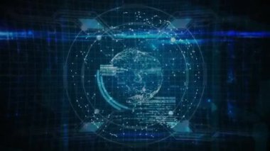 Veri işleme ve parlayan bağlantılar ağının animasyonu. Dijital olarak oluşturulmuş küresel bağlantılar, hesaplama ve veri işleme kavramı.