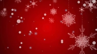 Işığın yüzdüğü ve karların kırmızı zemine düştüğü noel animajı. Noel şenliği, kış, gelenek ve dijital olarak oluşturulan kutlama konsepti.