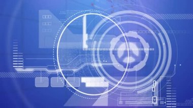 Mavi arkaplandaki DNA iplikçikleri üzerinde tarama yaparak veri işleme animasyonu. Küresel teknoloji, bilgisayar ve dijital arayüz kavramı dijital olarak oluşturulmuş video.