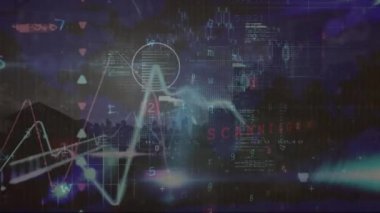 Dünya haritasında finansal veri işleme animasyonu. Küresel hesaplama, iş, finans ve veri işleme kavramı dijital olarak oluşturulmuş video.