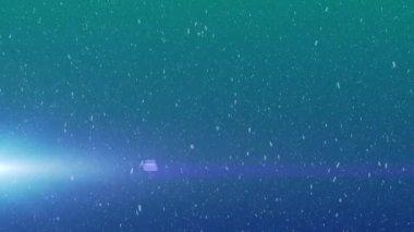 Işığın ışıldayan noktalarının üzerine düşen karların animasyonu. Fotokopi alanı ve mavi arka planda yıldızlar. Noel geleneği ve kutlama konsepti dijital olarak oluşturulmuş video.