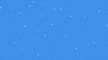 Mavi zemine düşen kar tanelerinin ve kar tanelerinin animasyonu. Dijital olarak üretilmiş, illüstrasyon, Noel şenliği, kış ve tatil konsepti.