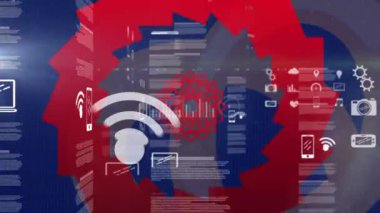 Bağlantılar ve veri işleme ile simgelerin canlandırılması. Küresel iş, finans, bağlantılar, hesaplama ve veri işleme kavramı dijital olarak oluşturuldu.