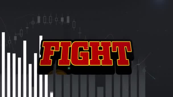 Κινούμενα Σχέδια Του Fight Text Banner Και Επεξεργασία Στατιστικών Δεδομένων — Αρχείο Βίντεο