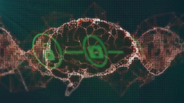 Animatie Van Menselijke Hersenen Dna Streng Verbindingen Gegevensverwerking Mondiale Verbindingen — Stockvideo