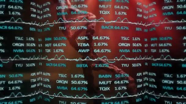 Animace Akciového Trhu Přes Řetězec Dna Černém Pozadí Globální Věda — Stock video
