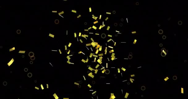 Animasi Confetti Jatuh Dan Pola Lingkaran Bergerak Latar Belakang Hitam — Stok Video