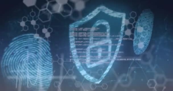 Animace Visacího Zámku Biometrických Otisků Prstů Propojení Zpracování Dat Globální — Stock video