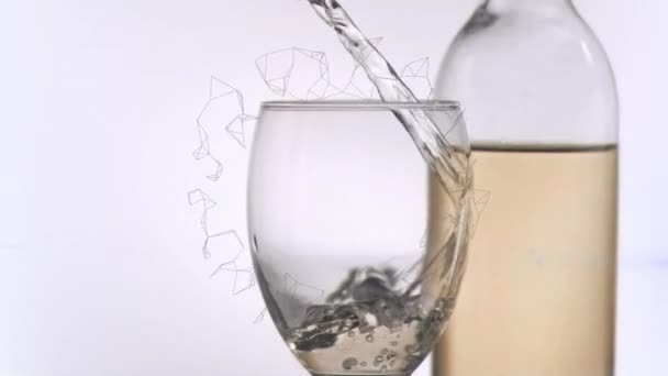 Animáció Kapcsolatok Hálózatát Fehérbor Öntött Üveg Fehér Háttér Alkohol Ünneplés — Stock videók