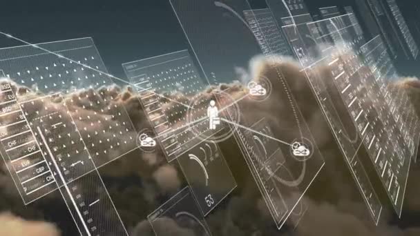 动画的数据处理与网络连接的天空与云 全球连接 计算和数字接口概念数字生成的视频 — 图库视频影像