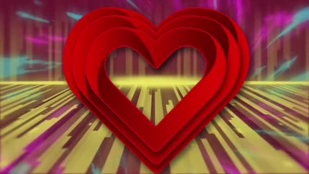 Animación Corazón Sobre Espacio Digital Colorido Interfaz Digital Colores Concepto — Vídeos de Stock