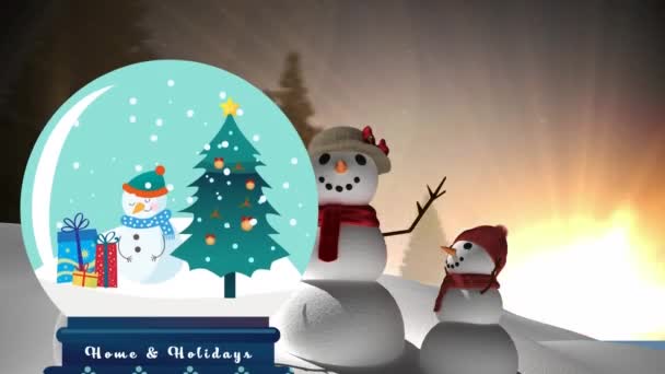 Animatie Van Kerstmis Sneeuwbol Dennenbomen Kerst Winter Feestconcept Digitaal Gegenereerde — Stockvideo