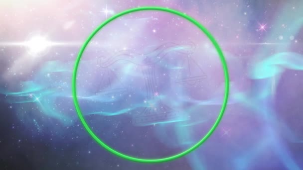Animația Cercului Neon Balanței Fundal Cosmic Astrologie Zodiac Divinație Concept — Videoclip de stoc