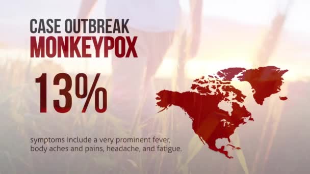 Animación Del Brote Monkeypox Text Map Caucasian Wan Walking Fields — Vídeos de Stock