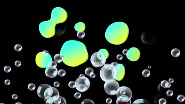Animace Šťastného Narozeninového Textu Přes Zelené Tvary Bubliny Černém Pozadí — Stock video