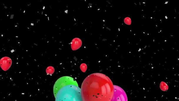 在黑色背景上动画意大利面和气球 以数字方式制作的聚会和庆祝概念视频 — 图库视频影像