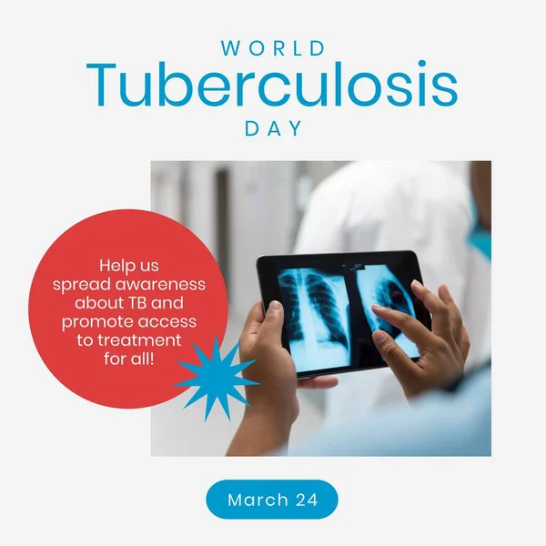 Composição Texto Dia Mundial Tuberculose Sobre Mãos Usando Tablet Com — Fotografia de Stock