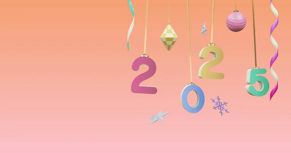 Bild Von 2025 Zahl Über Neujahr Und Weihnachtsdekoration Auf Rosa — Stockfoto