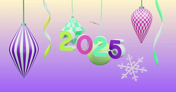 Immagine 2025 Numero Nel Nuovo Anno Decorazioni Natalizie Sfondo Viola — Foto Stock