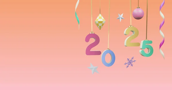 Зображення Номер 2025 Новий Рік Різдвяні Прикраси Рожевому Фоні Новорічна — стокове фото