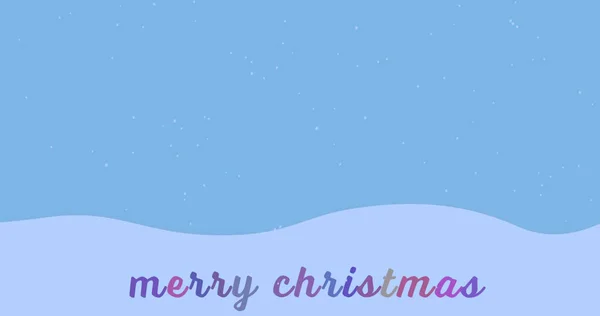 Composito Neve Che Cade Sopra Auguri Natale Testo Sfondo Blu — Foto Stock